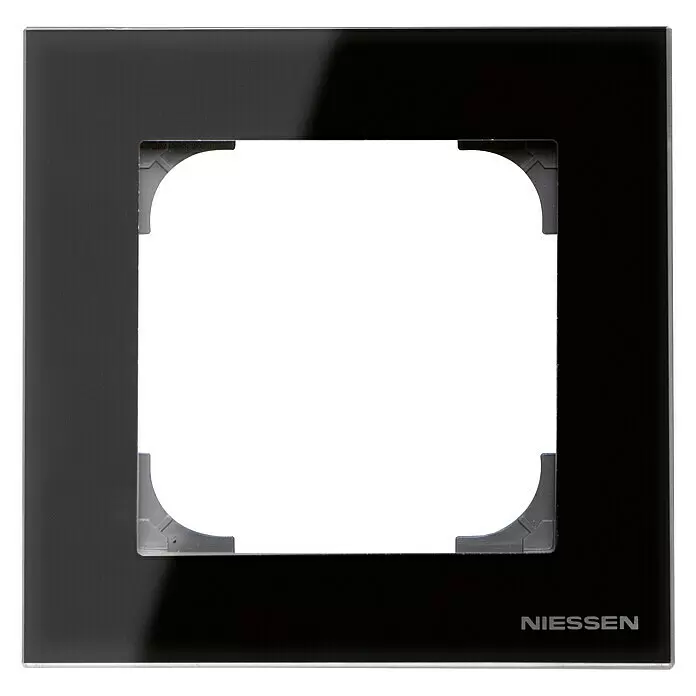 Niessen Sky Marco - Cristal negro, Modelo de mecanismos: x 1, Plástico - Marco cuadrado negro brillante para interruptor con recorte central, marca NIESSEN.