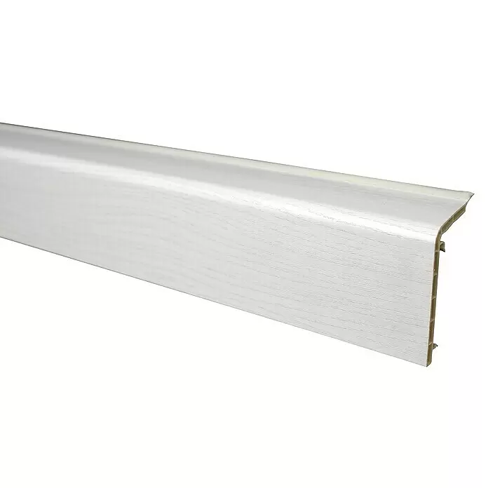 Marley Sockelleiste - 200 cm x 44 mm x 88 mm, Esche Weiß - Weiße PVC-Sockelleiste in Holzoptik, zur Veredelung von Fußbodenrändern.