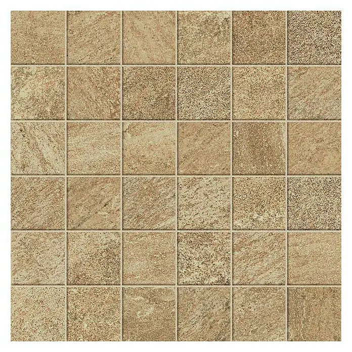 Atlas Concorde Solution Regent Mosaikfliese Gold - 30 x 30 cm, Stärke: 8 mm, Gold, Matt - Nahaufnahme von quadratischen Bodenfliesen in Erdtönen, die ein strukturiertes und natürliches Aussehen für Innenräume bieten.