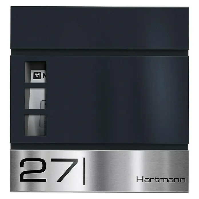 Metzler Wandbriefkasten Oltmann - L x B x H: 10,5 x 37 x 37 cm, Anthrazit, Edelstahl, Zeitungsfach - Elegantes anthrazitfarbenes Briefkastendesign mit silbernem Namensschild und Hausnummer 27 für einen modernen Look.