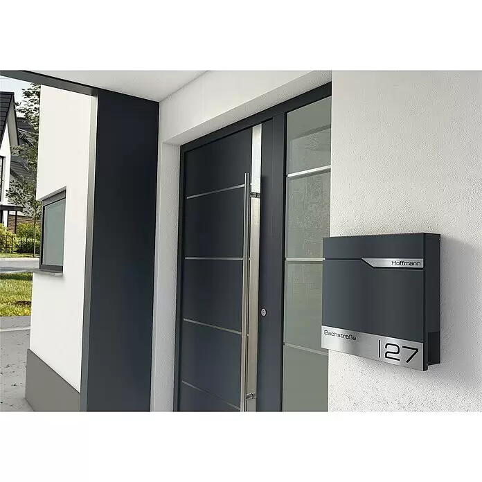 Metzler Wandbriefkasten Siebert - L x B x H: 8,5 x 37 x 35,5 cm, Anthrazit, Stahl, Zeitungsfach - Stimmungsaufnahme