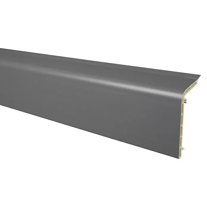 Marley Sockelleiste - 200 cm x 44 mm x 88 mm, Anthrazit - Graue Kunststoff-Fußleiste mit abgerundeter Oberkante und Hohlprofil.