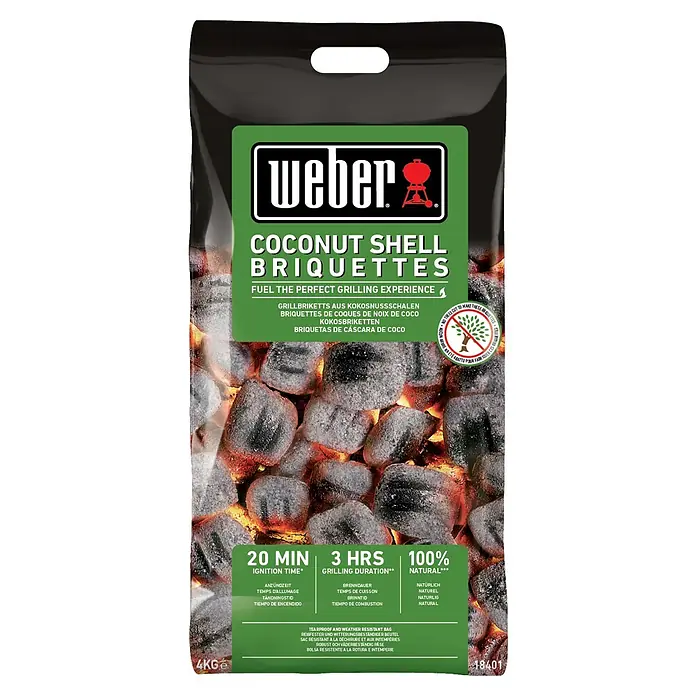 Weber Grillbriketts Kokosnuss - 4 kg - Weber Kokosnussbriketts: Ideal zum Grillen. Brennen lange und sorgen für ein gleichmäßiges Ergebnis, perfekt für ein tolles Grillerlebnis.