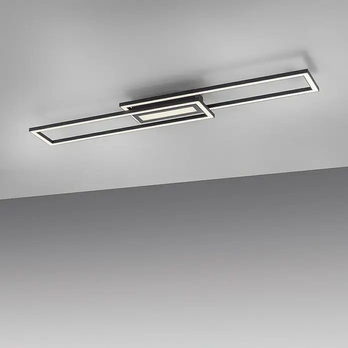 Just Light LED-Deckenleuchte Asmin - 48 W, 95 x 17,5 cm, Schwarz, Warmweiß - Moderne Deckenleuchte mit rechteckigen Rahmen und integrierter LED-Beleuchtung für stilvolle Raumausleuchtung.