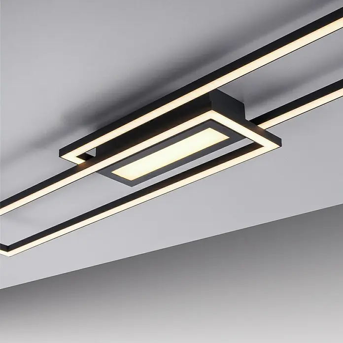 Just Light LED-Deckenleuchte Asmin - 48 W, 95 x 17,5 cm, Schwarz, Warmweiß - Moderne Deckenleuchte mit rechteckigem Design und integrierter LED-Beleuchtung, die ein angenehmes Licht erzeugt. Die schwarze Umrandung sorgt für Eleganz.