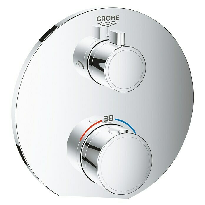 Grohe UP-Thermostatarmatur GrohthermRund, Chrom, Glänzend Front View