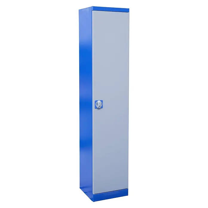 Güde Werkzeugschrank Typ A - 37,5 x 38 x 193 cm - Aufnahme eines einzelnen, blauen und grauen Metall-Garderobenspinds mit einem Drehriegel-Schloss für mehr Sicherheit.