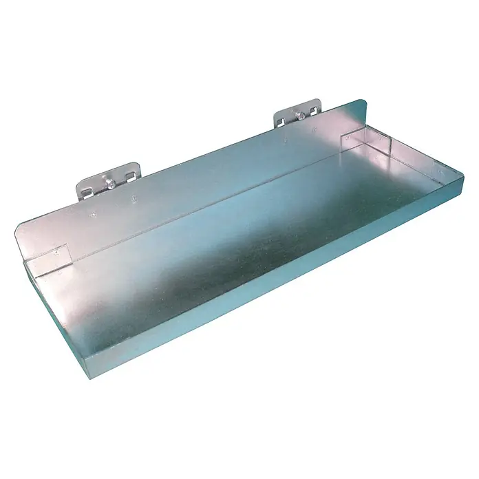 Güde Stahlfachboden - L x B x H: 34,2 x 15,3 x 5 cm, Stahl - Abgebildete Aluminiumablage, ideal für Werkstätten oder Garagen, zur Aufbewahrung von Werkzeugen und Kleinteilen.
