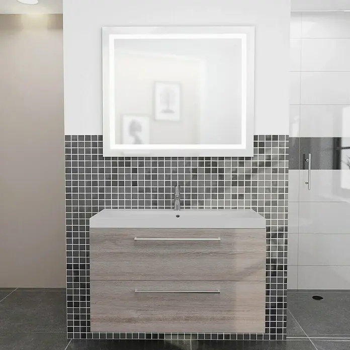 Camargue Espacio Badmöbel-Set i37 - 100 cm, Faro - Badezimmerwaschtisch mit zwei Schubladen und LED-beleuchtetem Spiegel. Der Waschtisch ist modern und stilvoll.