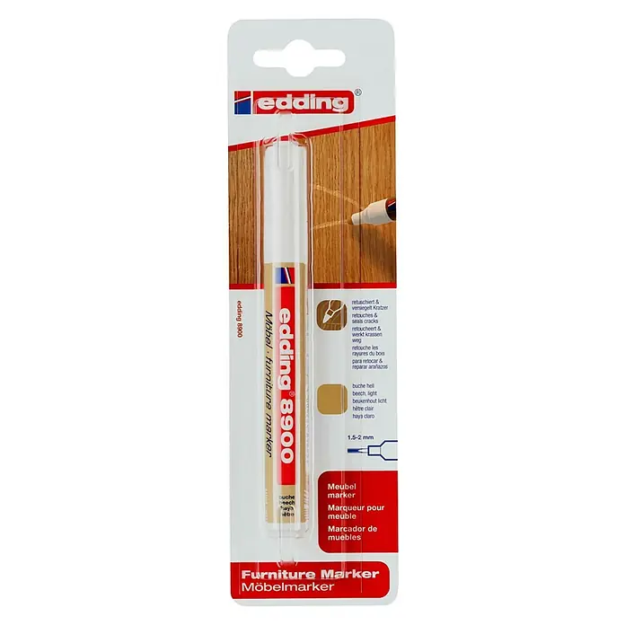 Edding Marcador permanente para muebles - Grosor de trazo: 1,5 mm - 2 mm, Haya claro - Rotulador para muebles Edding 8900 para retocar arañazos y daños en superficies de madera, color haya claro.