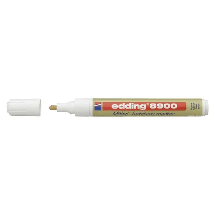 Edding Marcador permanente para muebles - Grosor de trazo: 1,5 mm - 2 mm, Haya claro - Rotulador para muebles Edding 8900 blanco con la tapa quitada, ideal para retocar muebles y superficies de madera. Práctico para reparaciones rápidas.