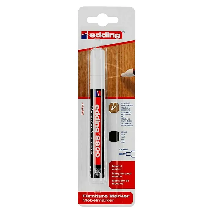 Edding Marcador permanente para muebles - Grosor de trazo: 1,5 mm - 2 mm, Negro - Rotulador para muebles Edding 8900 en negro, ideal para retoques. Ancho de trazo: 1,5-2 mm. Perfecto para pequeñas reparaciones y arañazos.