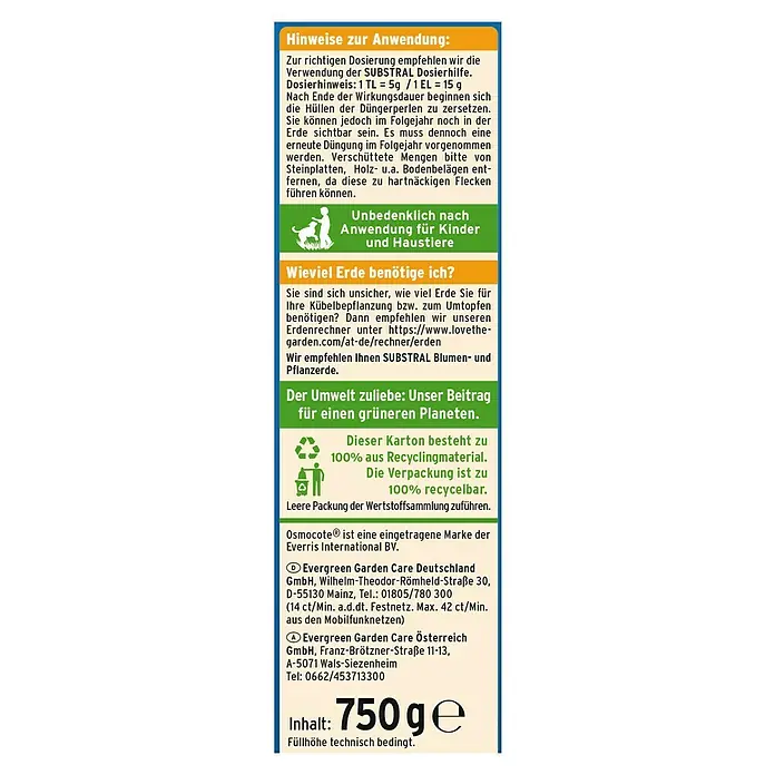 Substral Osmocote Langzeitdünger Zitrus & mediterrane Pflanzen - 750 g, Passend für: 37 Pflanzen - Informationen zum Osmocote-Düngemittel: Anwendungshinweise, Dosierung, Sicherheitshinweise und Umweltbeitrag für einen grüneren Planeten.