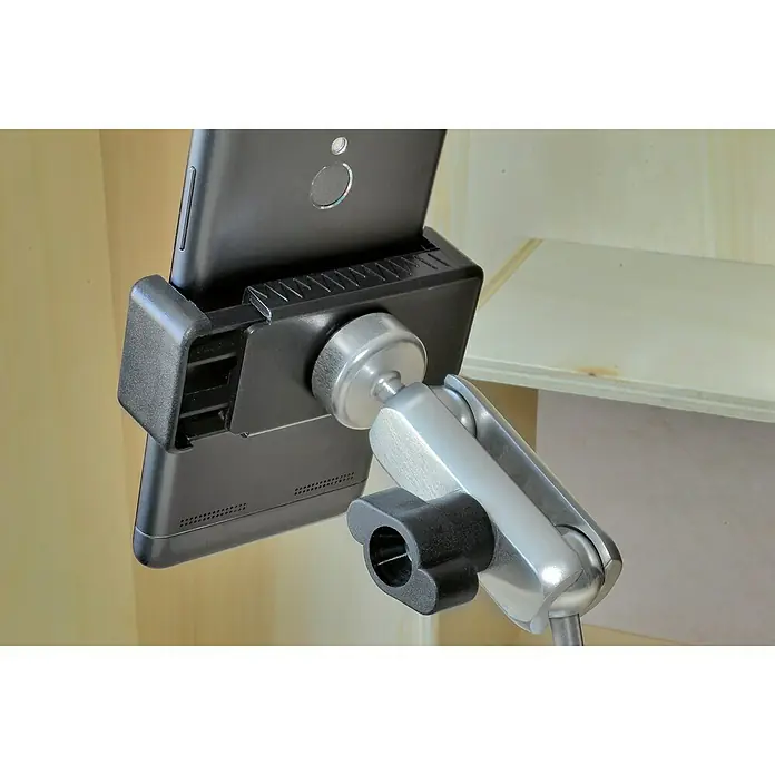 Piher Soporte para teléfono móvil 34056 - 3,5 " - 4,7 " - Soporte de teléfono giratorio de metal con soporte de plástico negro para sujetar un teléfono móvil.