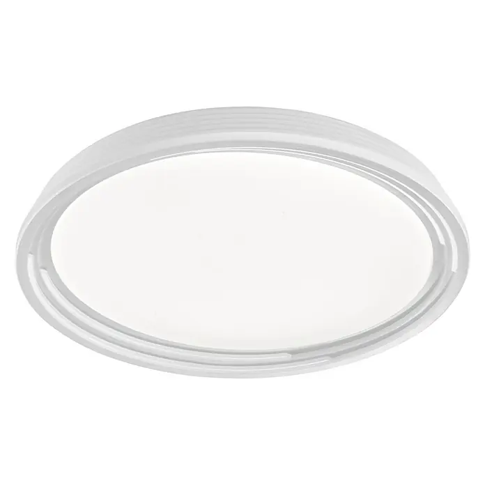 Fischer & Honsel Deckenleuchte rund Dua - 22 W, Ø x H: 430 mm x 7,5 cm, Weiß - Nahaufnahme einer modernen, runden LED-Deckenleuchte mit weißem Diffusor und schlichtem Design, ideal für zeitgemäße Innenräume.