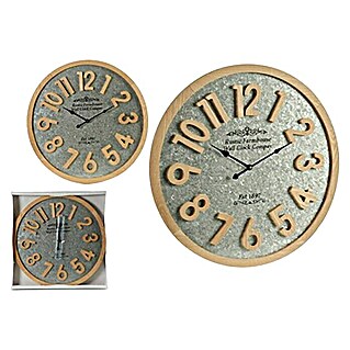 Reloj de pared rústico (Diámetro: 60 cm, 60 x 60 cm, Marrón/plateado)