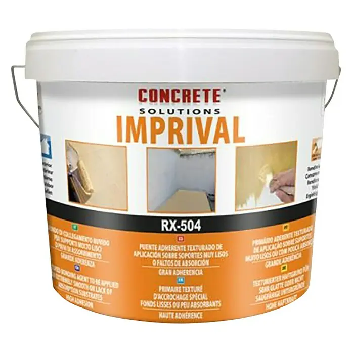 Imprimación adhesiva RX 504 - 5 kg - Cubo de imprimación Concrete Solutions Imprival RX-504 para superficies lisas, con fuerte adherencia y acabado texturizado.