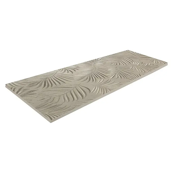 Wandfliese Palmeto Dekor Gris - 30 x 90 cm, Grau, Matt - Hier ist eine rechteckige Wandfliese mit geprägtem Palmenblattmuster, perfekt für stilvolle Akzente in jedem Raum.