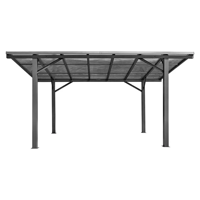 Carport Andy - Außenmaß inkl. Dachüberstand (B x T): 498 x 294 cm, Einzelcarport, Anthrazit - Bild eines Pavillons mit stabilen Metallpfosten und einem transparenten Dach, ideal für den Garten oder die Terrasse.