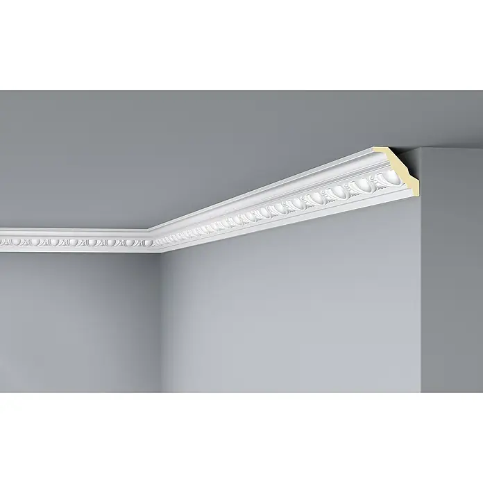 Nmc Decoflair Zierprofil Deckenleiste F3 - 2 m x 55 mm x 55 mm, Hochverdichteter Polyurethanschaum (PU) - Weiße Zierleiste mit stilvollem Design an der Decke, die den Raum optisch aufwertet und eine elegante Note verleiht.