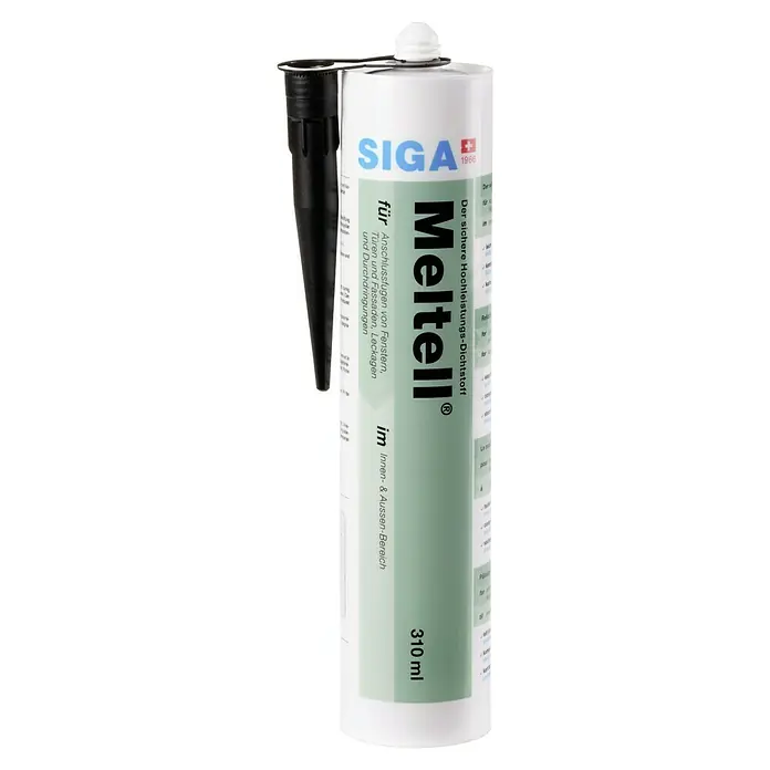 Siga Dichtmasse Meltell - 310 ml, Schwarz - SIGA Meltell® Dichtstoff für Fenster-, Tür- und Fassadenanschlüsse. Der sichere Hochleistungs-Dichtstoff für Innen- & Aussen-Bereich mit 310 ml Inhalt.