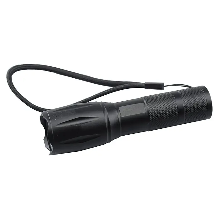 BAUHAUS Taschenlampe - 120 lm, IPX2 - Schwarze LED-Taschenlampe mit Handschlaufe, robust und ideal für Outdoor-Aktivitäten, bietet zuverlässige Beleuchtung in dunkler Umgebung.