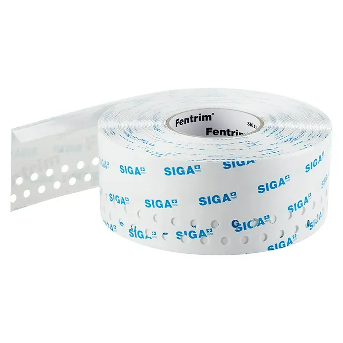 Siga Klebeband Fentrim 20 - 15 m x 100 mm, Innen, Weiß - Eine Rolle SIGA Fentrim Fensterdichtband, ideal für luftdichte Fensteranschlüsse mit vorgefertigten Löchern für einfache Anwendung.