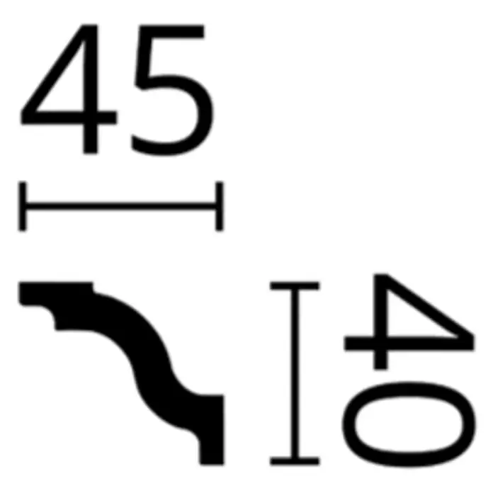 Nmc Decoflair Zierprofil Deckenleiste D7 - 2 m x 45 mm x 40 mm, Extrudiertes Polystyrol (XPS) - Profilleistenquerschnitt mit den Maßen 45 mm Breite und 40 mm Höhe, ideal für Innenausbau und dekorative Zwecke.