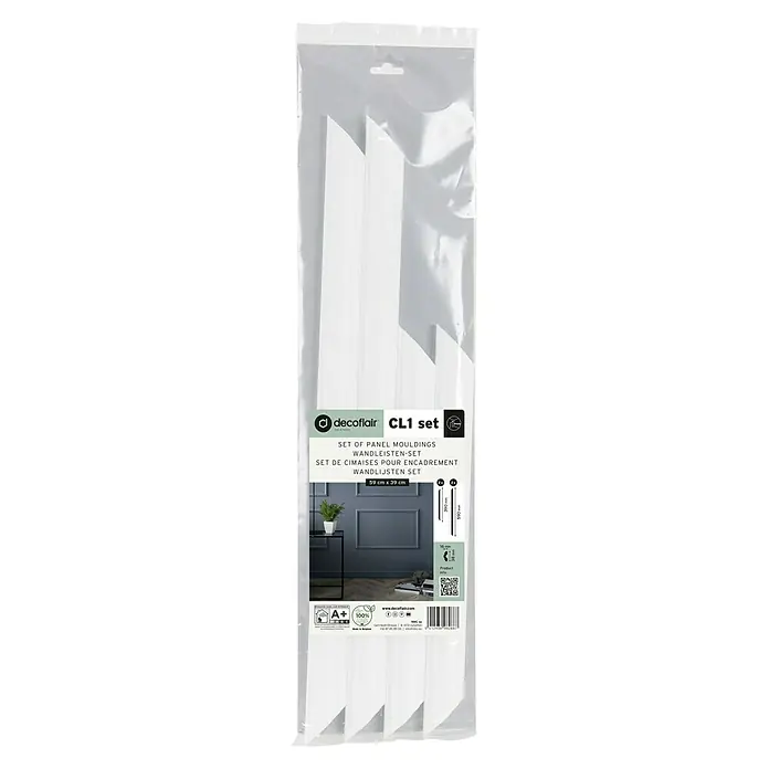 Nmc Decoflair Zierprofil CL1 - 2 x 39 cm, 2 x 59 cm, Hochverdichtetes extrudiertes Polymer (HDPS) - Verpackung für Decoflair CL1 Set Wandpaneele, ideal zur Gestaltung stilvoller Wanddekorationen.