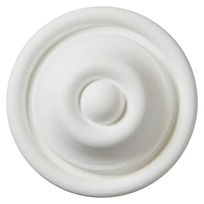 Nmc Decoflair Rosette M60 - Durchmesser: 80 mm, Hochverdichteter Polyurethanschaum (PU), Weiß, 2 Stk. - Nahaufnahme einer weißen, runden Deckenrosette mit konzentrischen Kreisen und einer Kugel in der Mitte, ideal für die Deckengestaltung.
