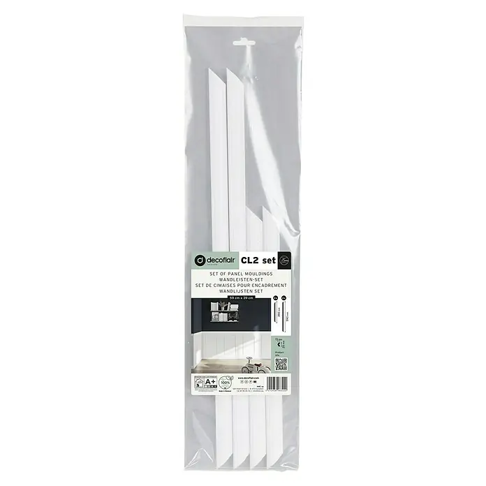 Nmc Decoflair Zierprofil-Set Rahmenset CL2 - 2 x 39 cm, 2 x 59 cm, Hochverdichtetes extrudiertes Polymer (HDPS) - Eine Packung "Decoflair CL2" Zierleisten-Set, ideal zur Gestaltung von Wandpaneelen. Das Set beinhaltet Leisten in verschiedenen Größen für individuelle Designs.