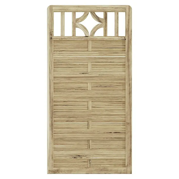 T & J Sichtschutzelement Antikzaun - B x H: 90 x 180 cm, Braun - Holztür mit einem verzierten Oberteil und horizontalen Holzpaneelen. Natürliche Holzfarben und robuste Bauweise.