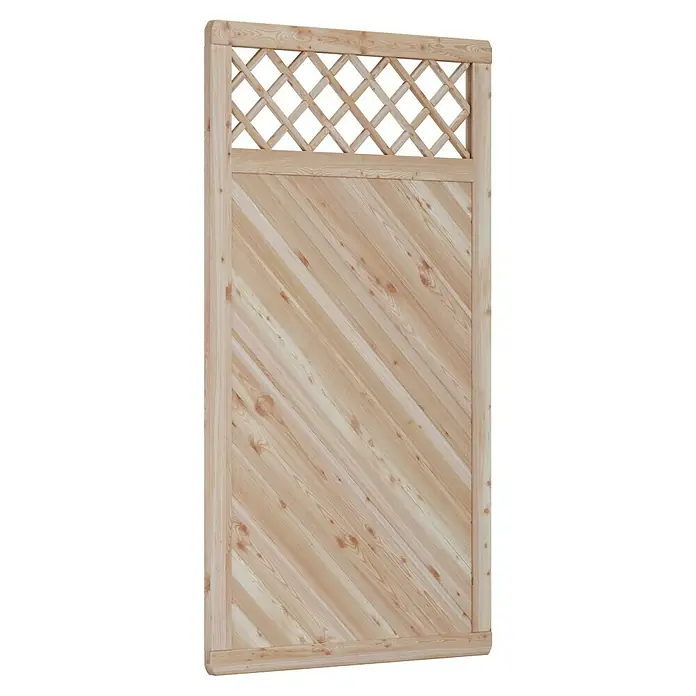 T & J Sichtschutzelement Classico - B x H: 90 x 180 cm, Natur - Holzzaunfeld mit diagonaler Füllung und Gittermuster für den Garten- oder Terrassenschutz. Robust, natürlich und stilvoll gestaltet.