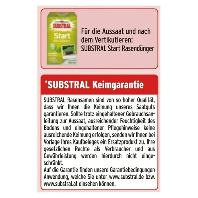Substral Nachsaat-Rasen - 0,4 kg, 17 m² - 20 m² - Substral Start Rasendünger: Fördert die Keimung nach der Aussaat und dem Vertikutieren. Keimgarantie für dichten, grünen Rasen.