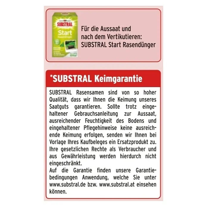 Substral Nachsaat-Rasen - 2 kg, 100 m² - Produktbild von SUBSTRAL Start Rasendünger. Für Aussaat und nach Vertikutierung geeignet mit Keimgarantie.