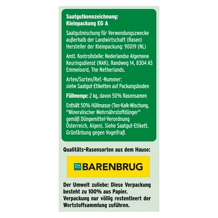 Substral Rasensamen Der Robuste - 2 kg, Saatgut ausreichend für: 100 m² - Saatgutmischung der Marke Barenbrug für die Verwendung außerhalb der Landwirtschaft. Die Verpackung besteht zu 100 % aus Papier.