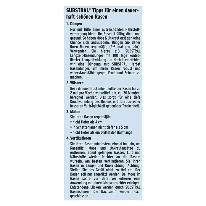Substral Rasensamen Der Schattige - 1 kg, 50 m² - SUBSTRAL® Tipps für einen dauerhaft schönen Rasen: Düngen, Wässern, Mähen und Vertikutieren für einen gesunden und widerstandsfähigen Rasen.