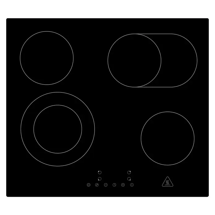 Respekta Kochfeld Abra - L x B x H: 52 x 59 x 5 cm, Glas, 6.600 W, Anzahl Normalkochstellen: 4 Stk. - Schwarzes Glaskeramikkochfeld mit vier Kochzonen und Bedienfeld für Temperaturregelung und Sicherheitshinweise.