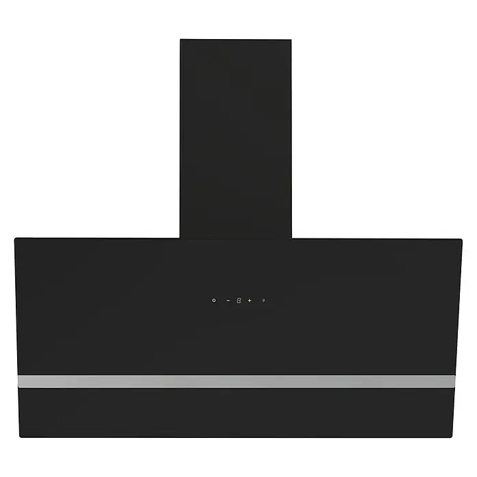 Respekta Schräghaube Hera - Breite: 79,5 cm, Max. Gebläseleistung Abluftbetrieb: 587 m³/h, Schwarz - Schwarze Dunstabzugshaube mit schlankem Design und silbernem Akzentstreifen. Stilvoll und funktional für jede moderne Küche.