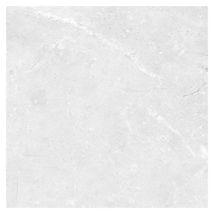 Feinsteinzeugfliese Tibet - 74,5 x 74,5 cm, Weiß/Grau, Glänzend - Nahaufnahme einer hellgrauen Marmorfliese mit subtilen Maserungen und einem eleganten, zeitlosen Design. Perfekt für moderne Innenräume.