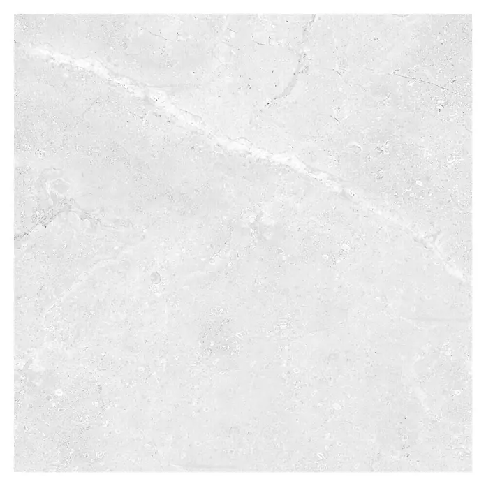 Feinsteinzeugfliese Tibet - 74,5 x 74,5 cm, Weiß/Grau, Glänzend - Elegante, quadratische Fliese in hellem Grau mit feiner Marmorierung und schwarzen Rahmen, ideal für moderne Innenräume.