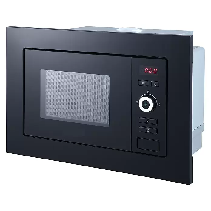 Respekta Einbau-Mikrowelle Lara - Max. Leistung: 700 W, 17 l, Schwarz - Schwarzer Einbau-Mikrowellenherd mit Glastür, Digitalanzeige und zentralem Drehknopf.