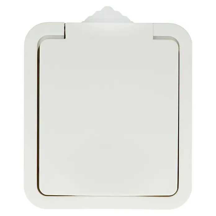 Voltomat Blueline Feuchtraum-Steckdose - 1-fach, Horizontal, IP54, Weiß - Ein sauberer, weißer Klappmechanismus. Ideal für diskrete Zugänge oder Abdeckungen in einem modernen Design.