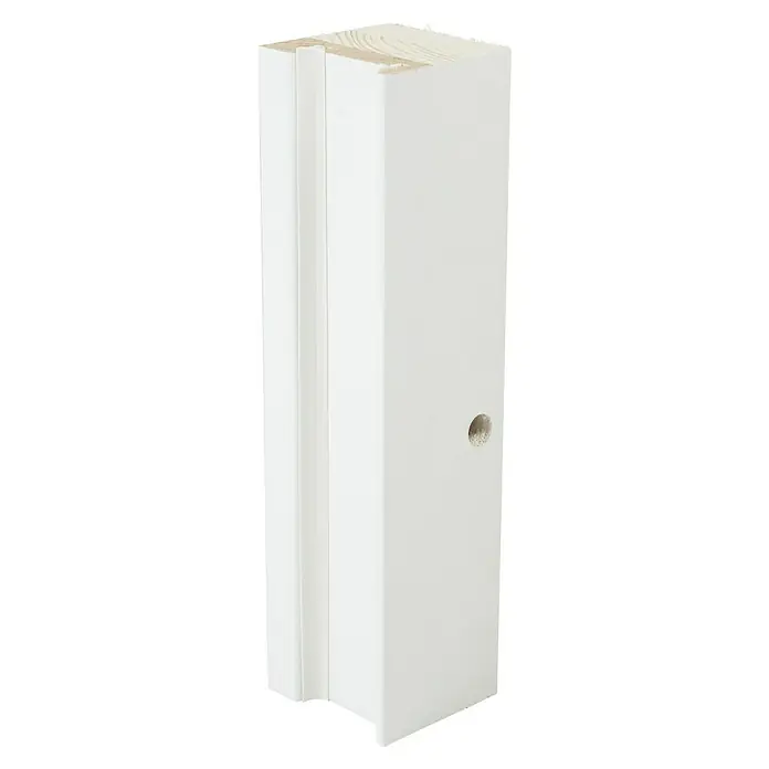 Kit galce exterior - L x An x Al: 60 mm x 6 cm x 220 cm, Blanco - Vista detallada de un marco de puerta blanco, que muestra la textura de la madera y el agujero pre-perforado para un pomo.