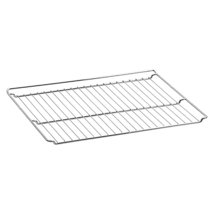Respekta Einbauherd-Set Jannis AB 121-26 + Aaron KM4400-28 - Anzahl Beheizungsarten: 7 Stk., Schwarz/Silber - Ein silberner Backofengrillrost aus Metall mit horizontalen Streben, ideal zum Kühlen von Backwaren oder Grillen kleinerer Speisen.