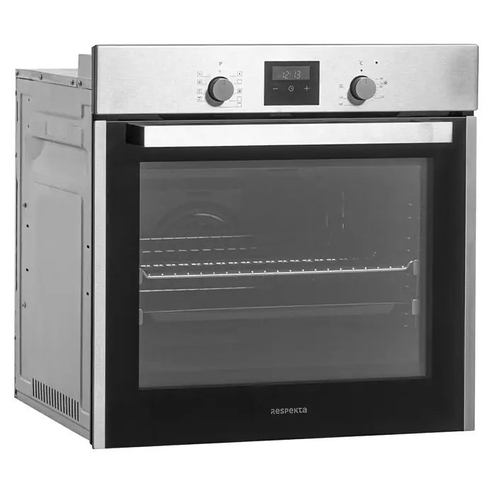 Respekta Einbaubackofen Diman - Anzahl Beheizungsarten: 8 Stk., Volumen Backofen: 60 l, Schwarz/Edelstahl - Ein freistehender Respekta-Backofen in Edelstahloptik mit digitaler Anzeige, ideal für moderne Küchen.