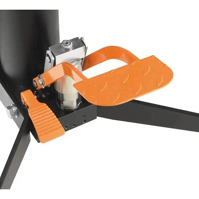 Bahco Getriebeheber BH5DPTraglast: 1.000 kg - Detailansicht eines hydraulischen Wagenhebers mit orangefarbenen Pedalen und schwarzer Basis.