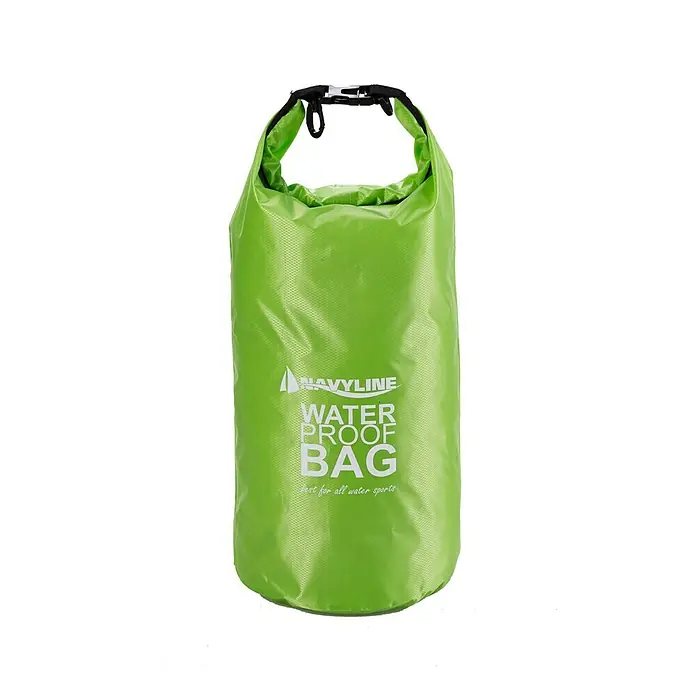 Navyline Drybag - 10 l, Grün - Grüne wasserdichte Tasche mit dem Aufdruck "NAVYLINE WATER PROOF BAG", ideal für Wassersportarten.