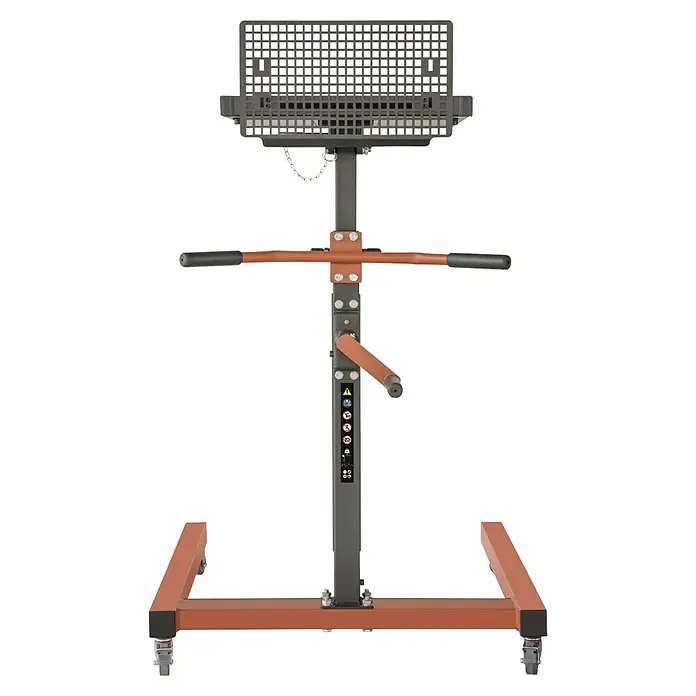 Bahco Materialständer Multi-Table BLEMAT1 - Höhenverstellung: 95 cm - 135 cm, Traglast: 50 kg - Nahaufnahme eines verstellbaren Infrarot-Heizstrahlers auf einem Ständer, ideal für Werkstätten.