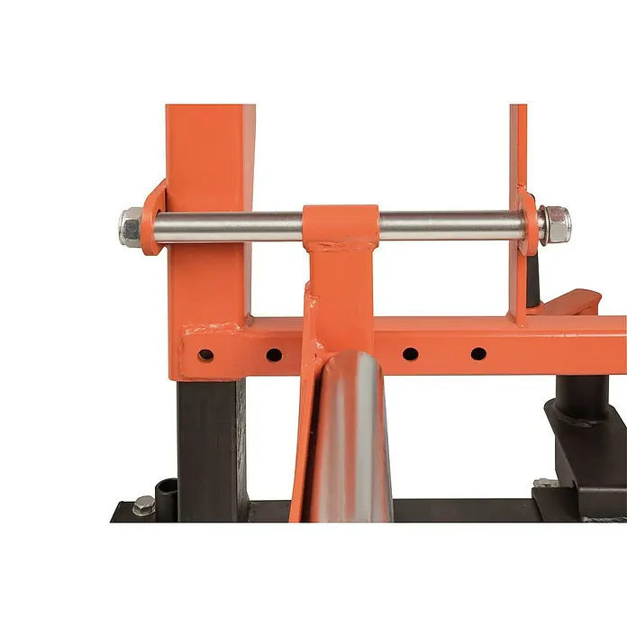Bahco Radheber Hydraulisch BH8AC3Traglast: 600 kg - Detailaufnahme eines orangefarbenen Power Rack mit einer silbernen Stange und Bolzen. Ideal für schwere Gewichtheberübungen.